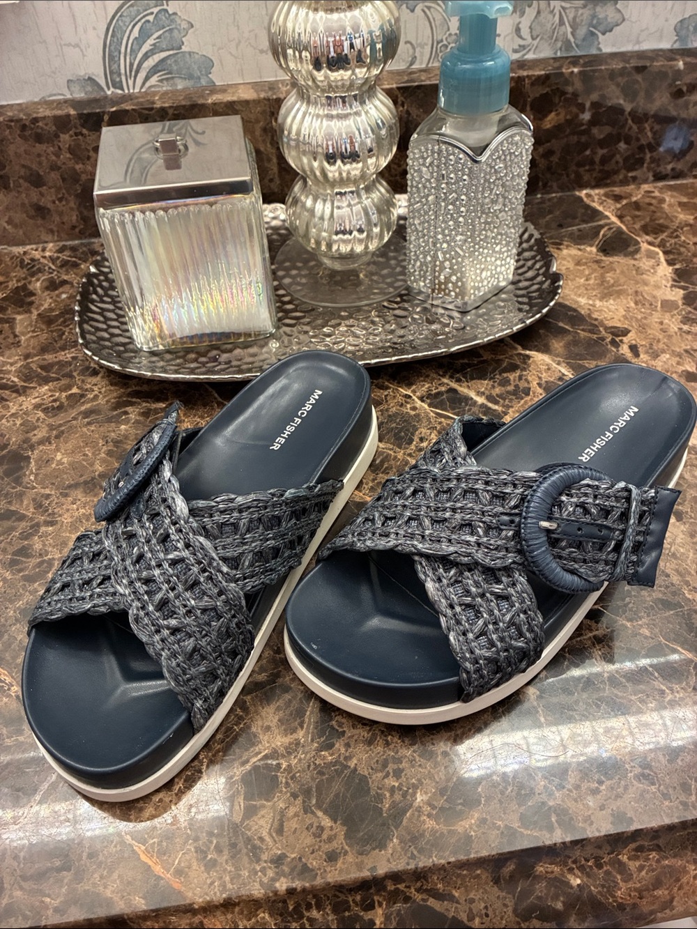 Marc Fisher Navy Welti  Slide Sandals ~ Size 8M